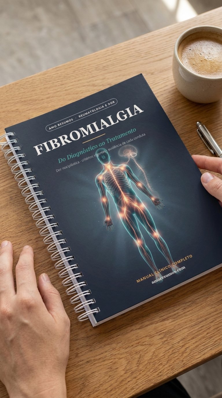Manual de Fibromialgia — cuaderno espiral sobre la mesa
